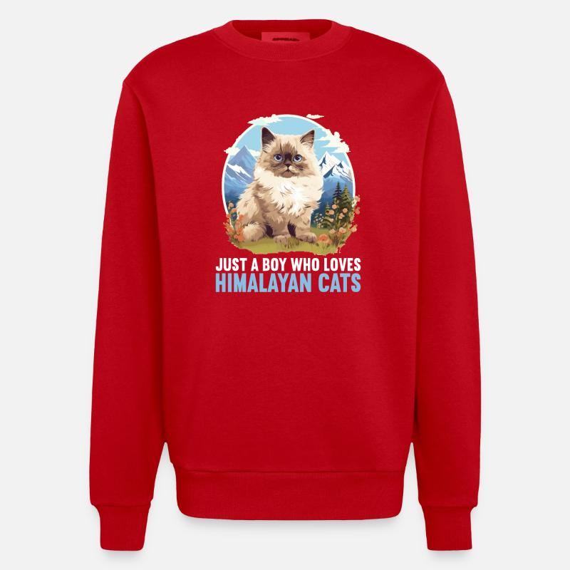 Himalayan Cat Colourpoint Katze - Heavyweight Oversized Organic Crew Neck Made in EU - red