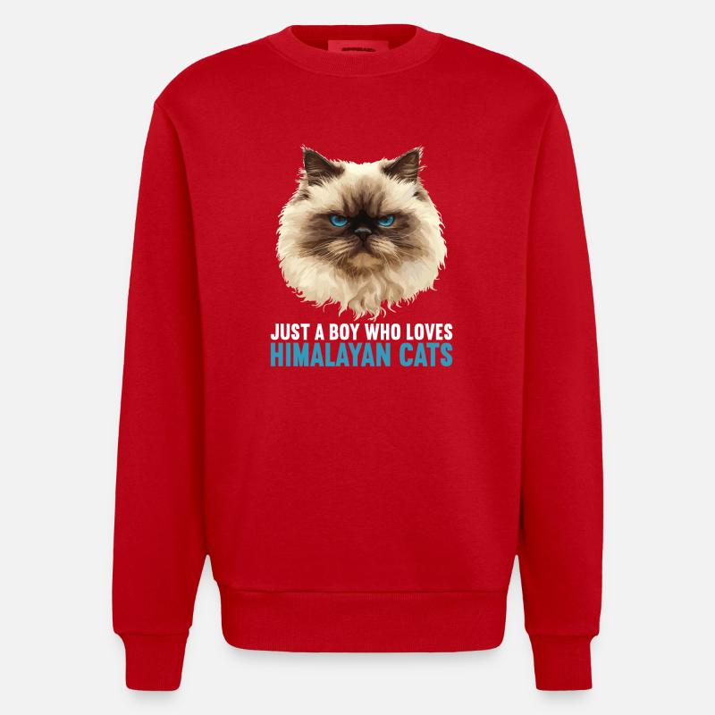 Himalayan Cat Colourpoint Katze - Heavyweight Oversized Organic Crew Neck Made in EU - red