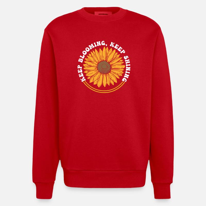 Keep Blooming Keep Shining Sonnenblume - Heavyweight Oversized Organic Crew Neck Made in EU - Rot