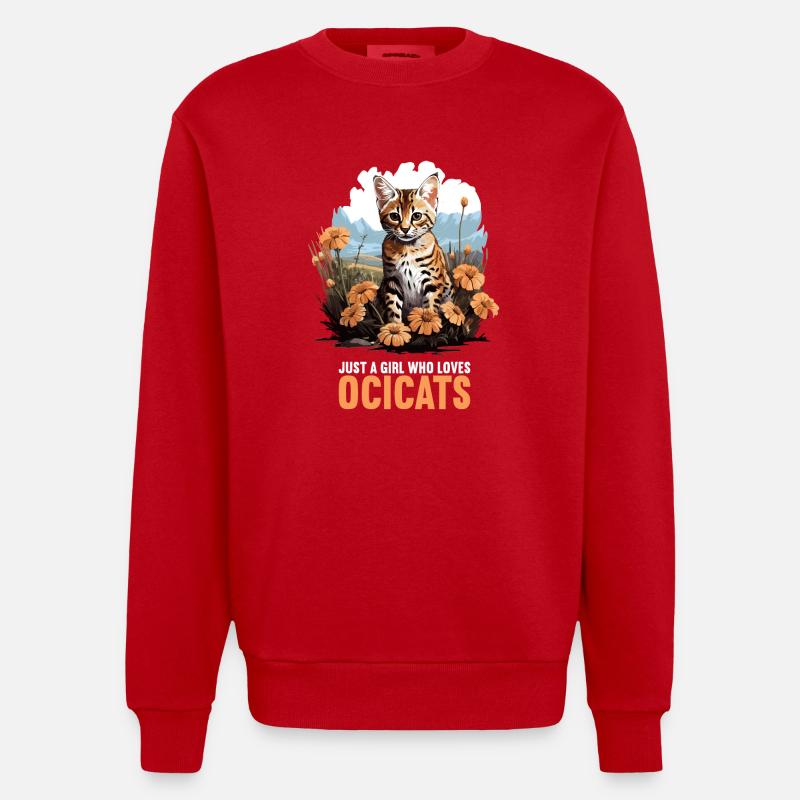 Ocicat Kitten Ocicat Cat - Heavyweight Oversized Organic Crew Neck Made in EU - red