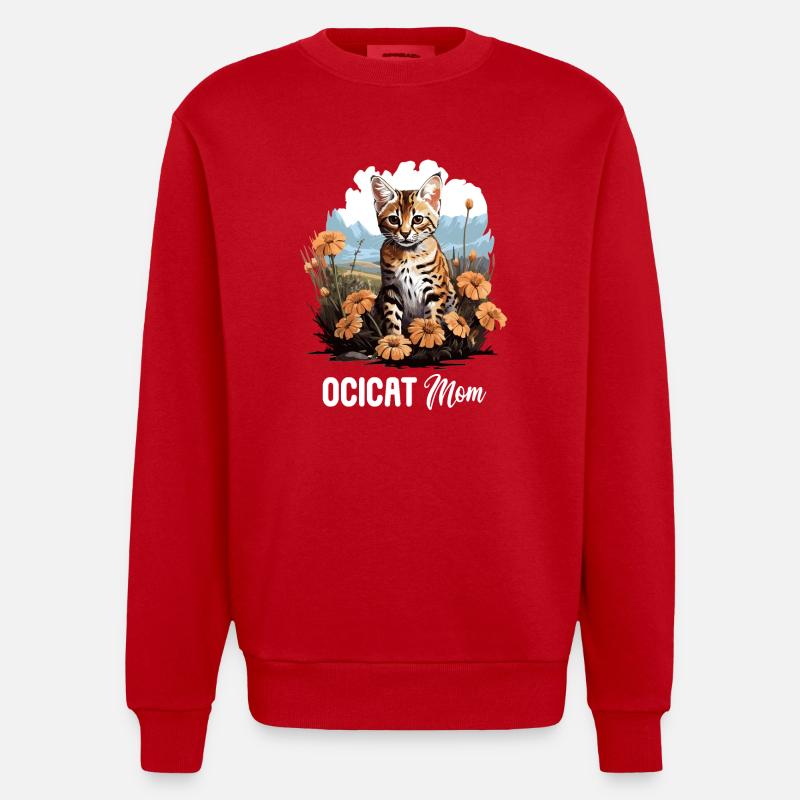 Ocicat Kitten Ocicat Cat - Heavyweight Oversized Organic Crew Neck Made in EU - red