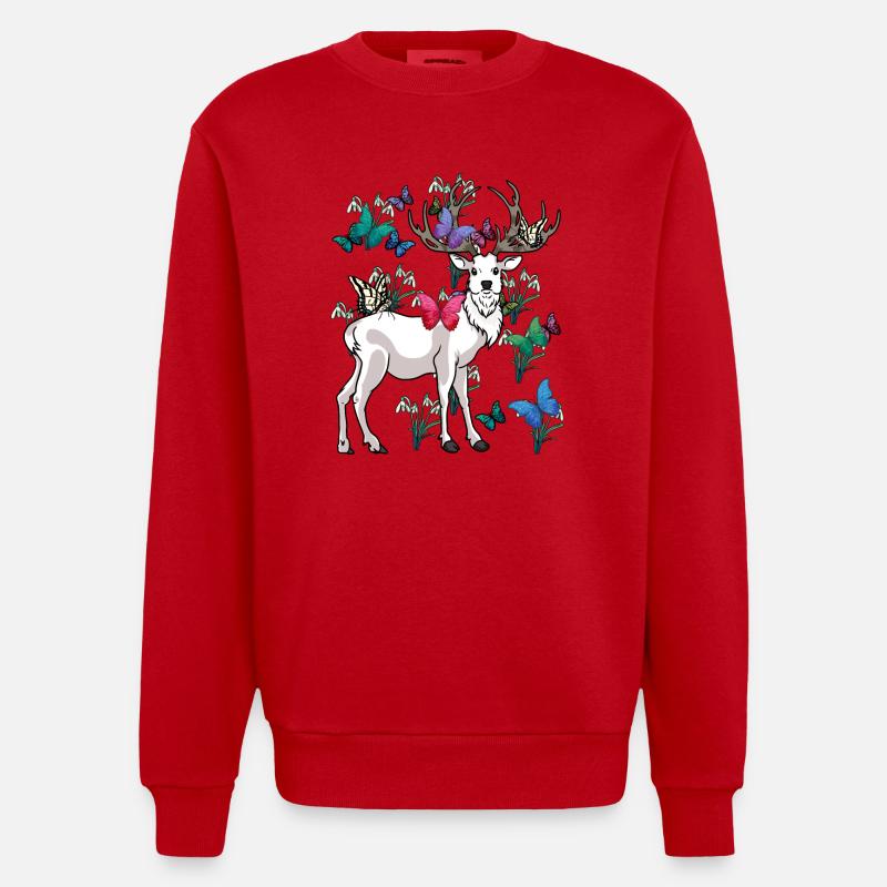 cerfs printemps papillons fleurs nature - Sweat bio épais oversize fabriqué en UE - rouge