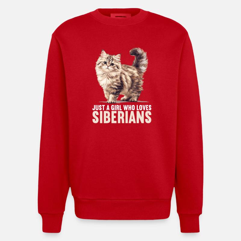 Chat Sibérien Sibirische Katze - Sweat bio épais oversize fabriqué en UE - rouge