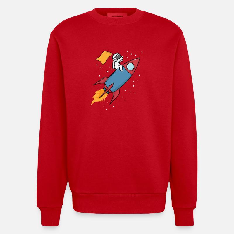 Astronaut on a rocket - Heavyweight Oversized Organic Crew Neck Made in EU - red