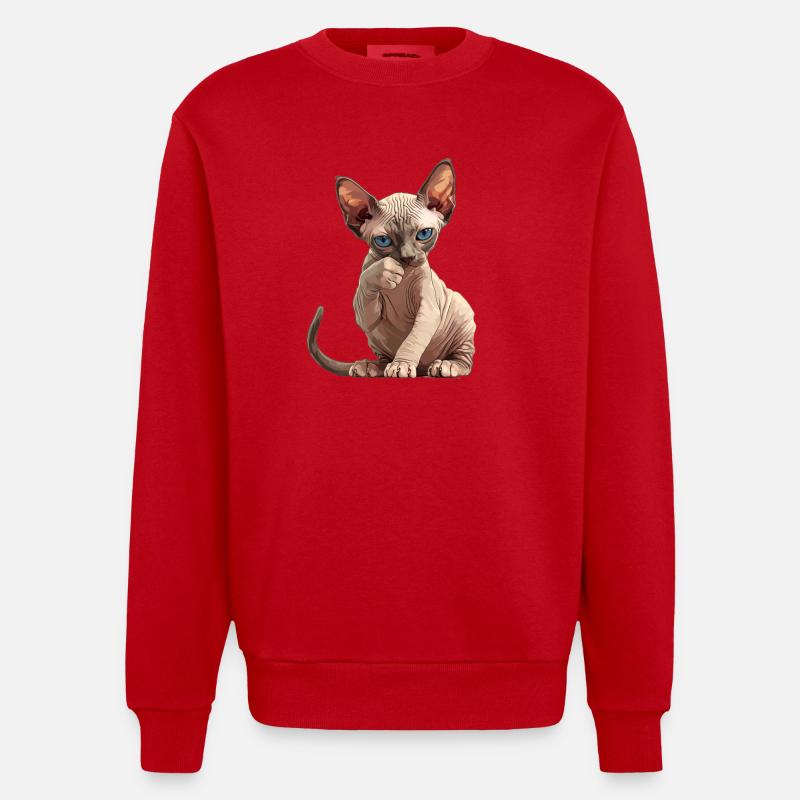 Sphynx Kätzchen Sphynx Katze - Heavyweight Oversized Organic Crew Neck Made in EU - Rot