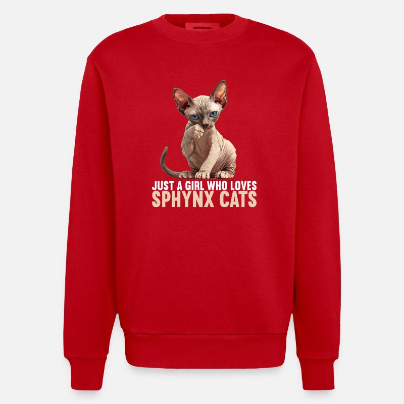Sphynx Kätzchen Sphynx Katze - Heavyweight Oversized Organic Crew Neck Made in EU - Rot