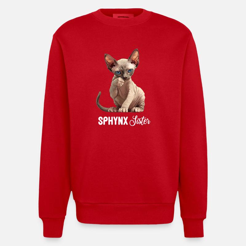 Sphynx Kitten Sphynx Cat - Heavyweight Oversized Organic Crew Neck Made in EU - red