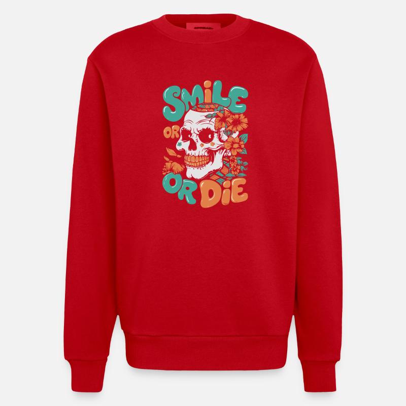 LÄCHELN ODER STERBEN - Heavyweight Oversized Organic Crew Neck Made in EU - Rot