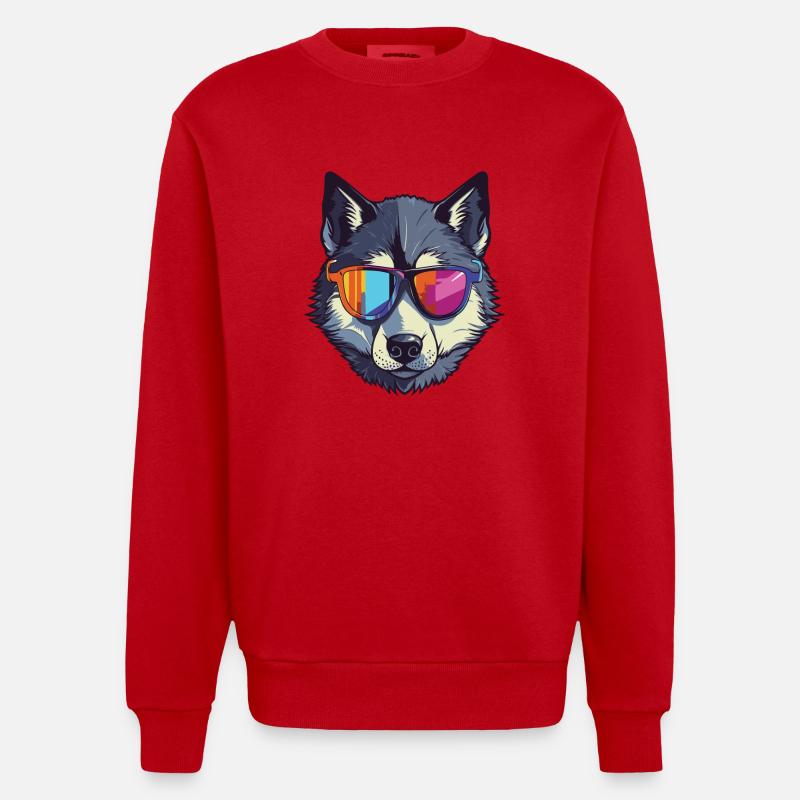 Tête de chien Husky Cool - Sweat bio épais oversize fabriqué en UE - rouge