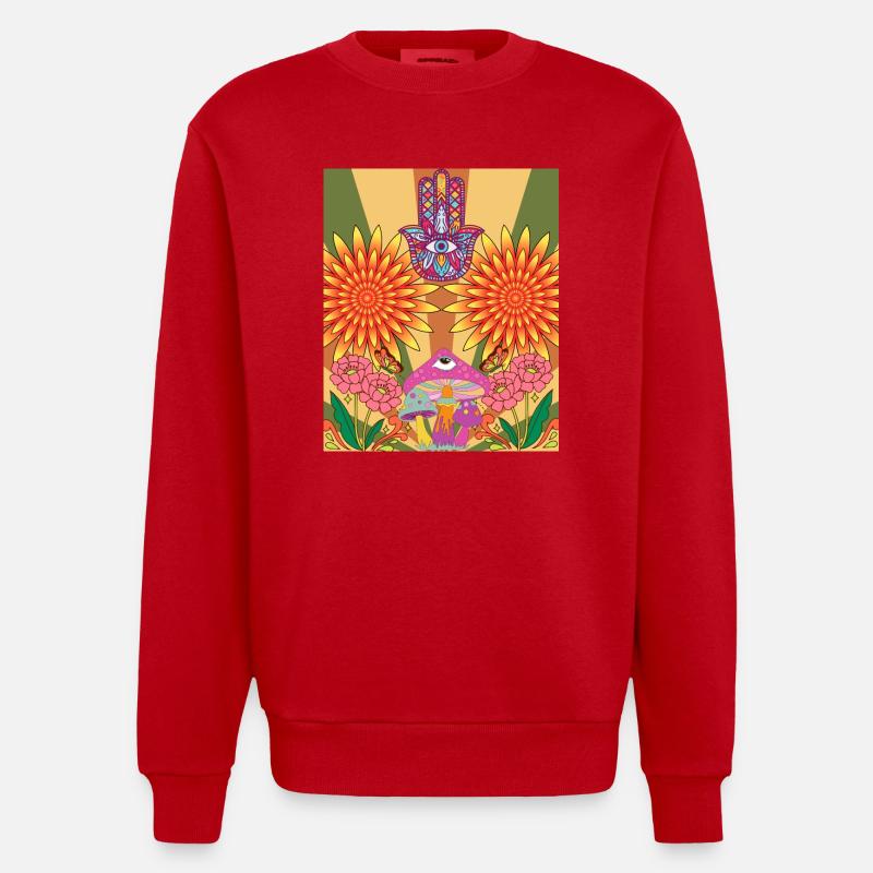Conception de fleurs psychédéliques - Sweat bio épais oversize fabriqué en UE - rouge