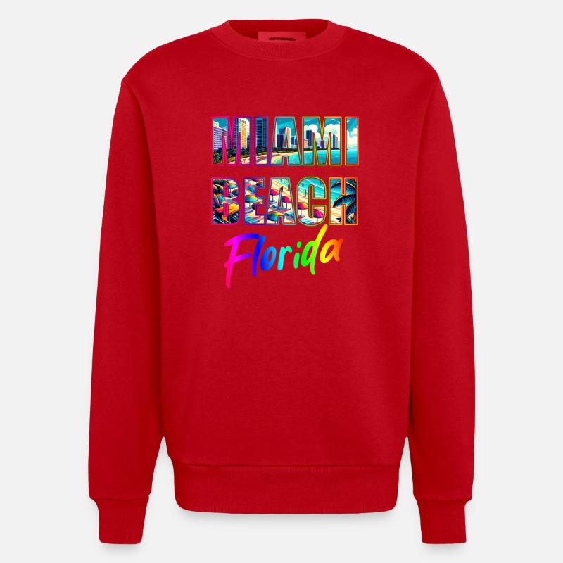 Miami Beach - Floride - Sweat bio épais oversize fabriqué en UE - rouge
