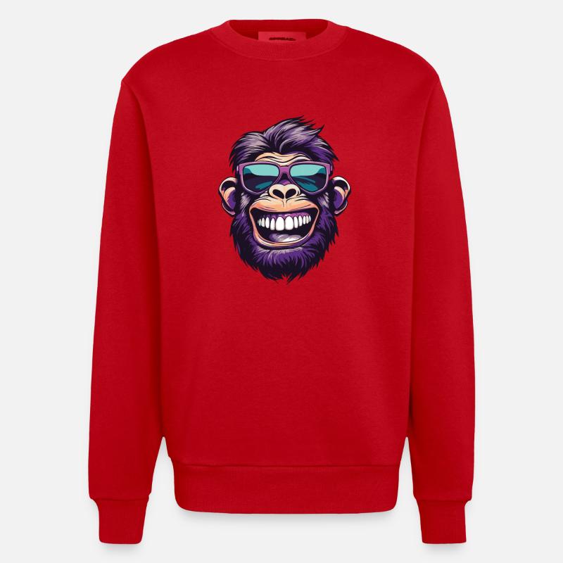 Affe Kopf Lustig Monkey Party - Heavyweight Oversized Organic Crew Neck Made in EU - Rot