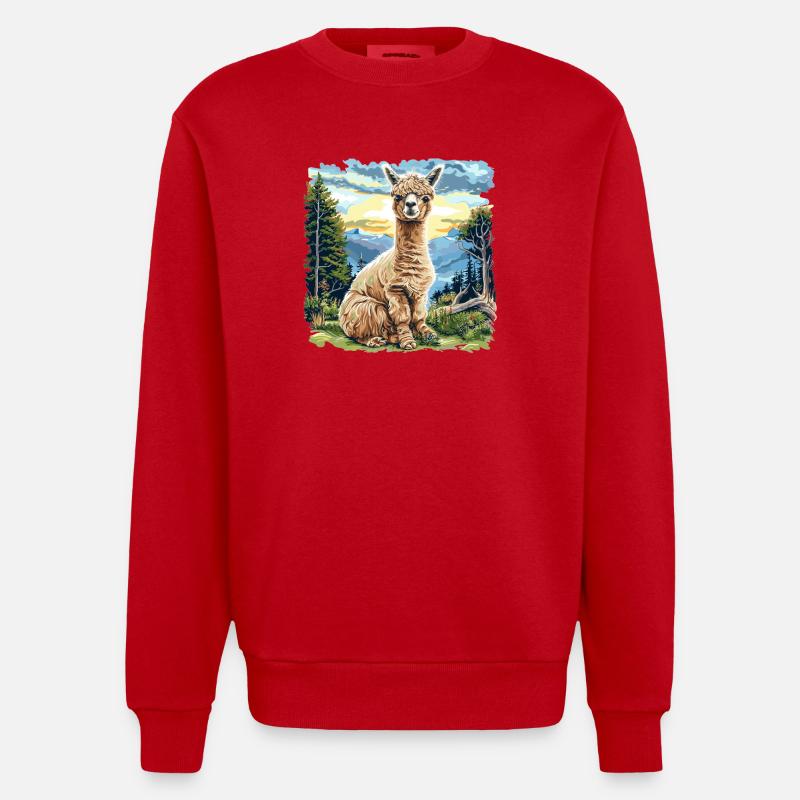 Alpaca Alpacas Alpaca - Heavyweight Oversized Organic Crew Neck Made in EU - red