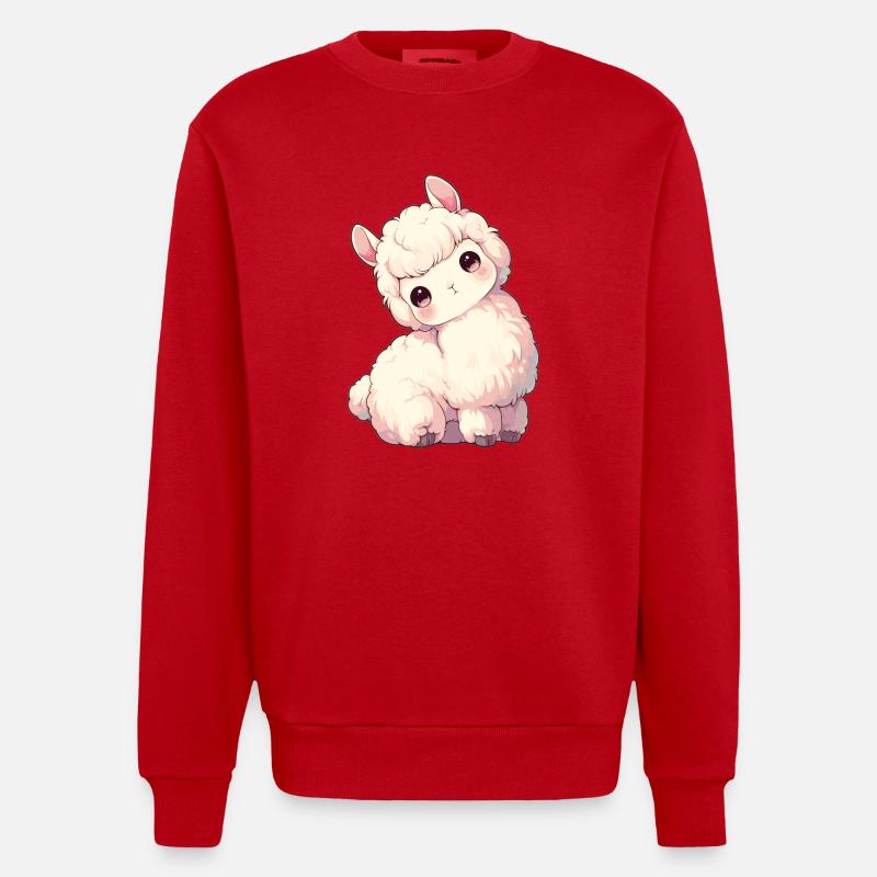 Alpaca Alpacas Alpaca - Heavyweight Oversized Organic Crew Neck Made in EU - red
