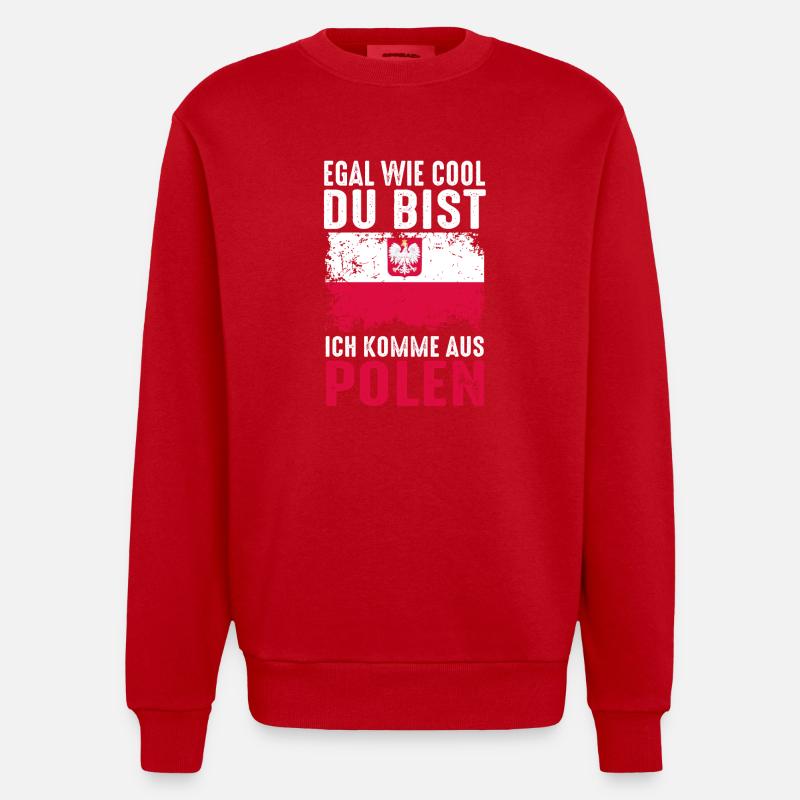 Pole Polnisch Polen - Heavyweight Oversized Organic Crew Neck Made in EU - Rot