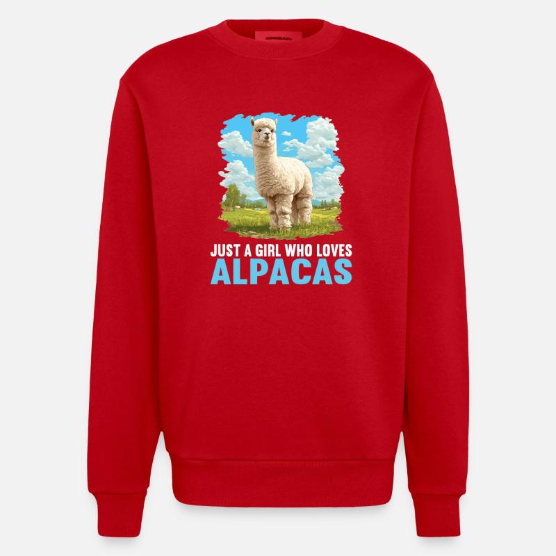 Alpaca Alpacas Alpaca - Heavyweight Oversized Organic Crew Neck Made in EU - red