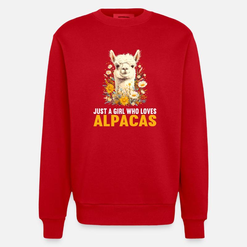 Alpaca Alpacas Alpaca - Heavyweight Oversized Organic Crew Neck Made in EU - red