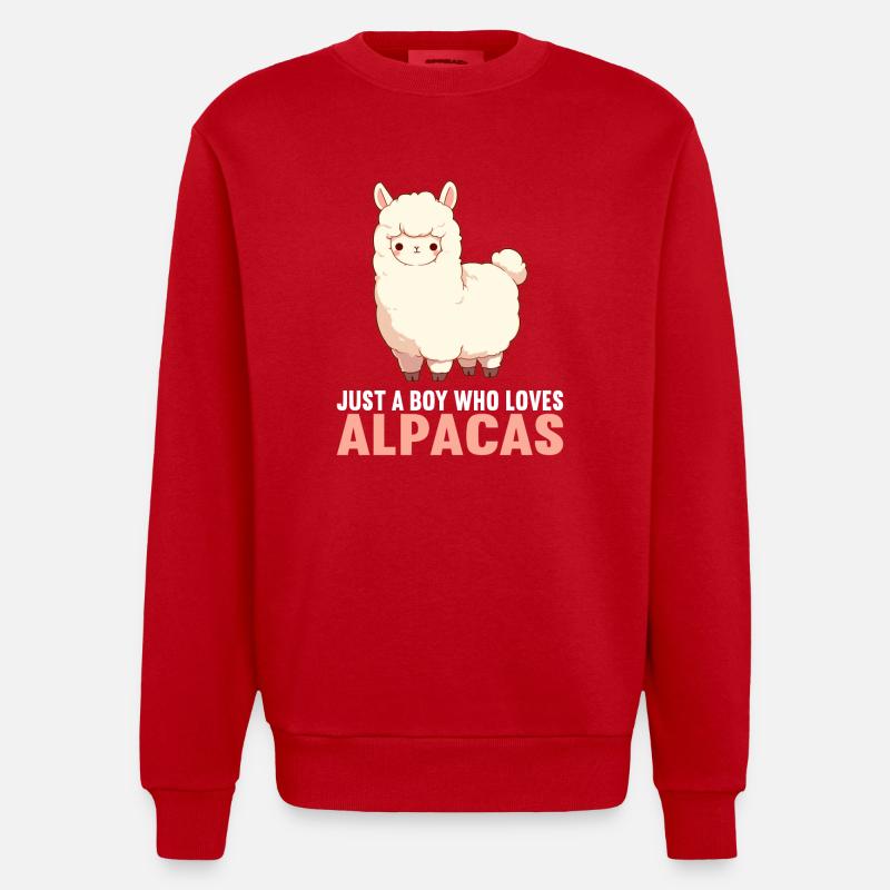 Alpaca Alpacas Alpaca - Heavyweight Oversized Organic Crew Neck Made in EU - red