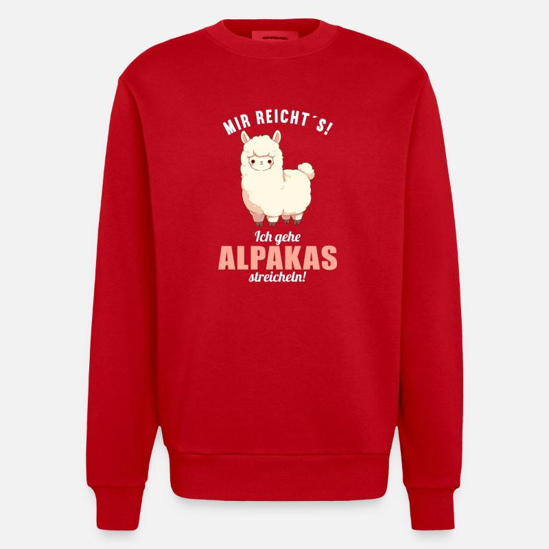 Alpaca Alpacas Alpaca - Heavyweight Oversized Organic Crew Neck Made in EU - red