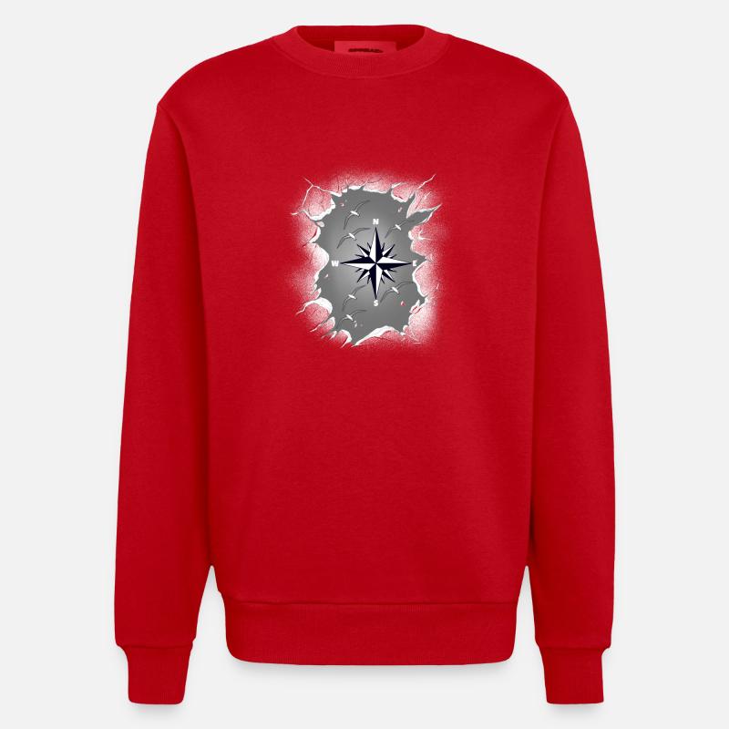 Möwen Möwe Kompass maritim - Heavyweight Oversized Organic Crew Neck Made in EU - Rot