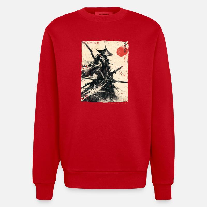 Samurai Fighter - Illustration japonaise Ukiyo-e - Sweat bio épais oversize fabriqué en UE - rouge