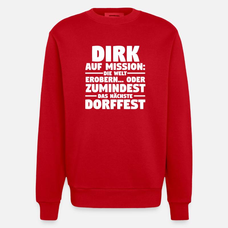 First name Dirk - Heavyweight Oversized Organic Crew Neck Made in EU - red