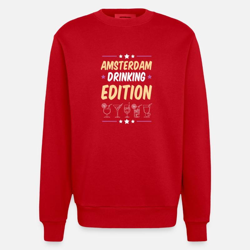 Soirée à boire à Amsterdam - Sweat bio épais oversize fabriqué en UE - rouge