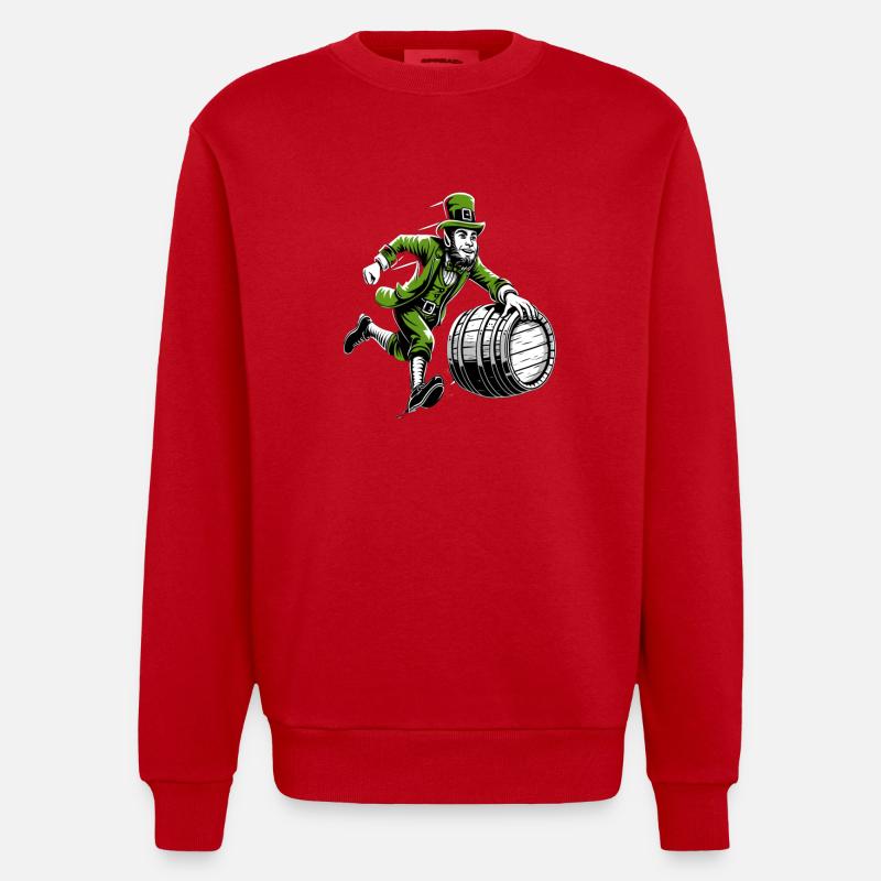 Fassschiebender Leprechaun (Irischer Kobold) - Heavyweight Oversized Organic Crew Neck Made in EU - Rot
