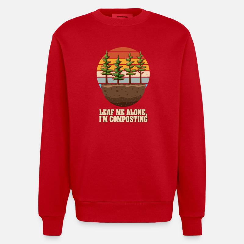 Feuille-moi seul je composte - Sweat bio épais oversize fabriqué en UE - rouge