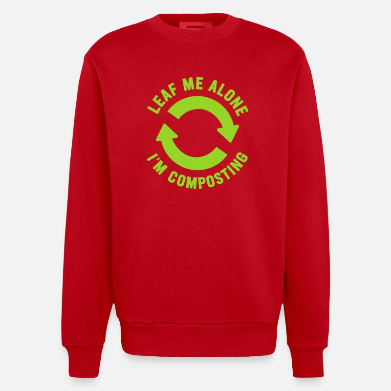 Feuille-moi seul je composte - Sweat bio épais oversize fabriqué en UE - rouge