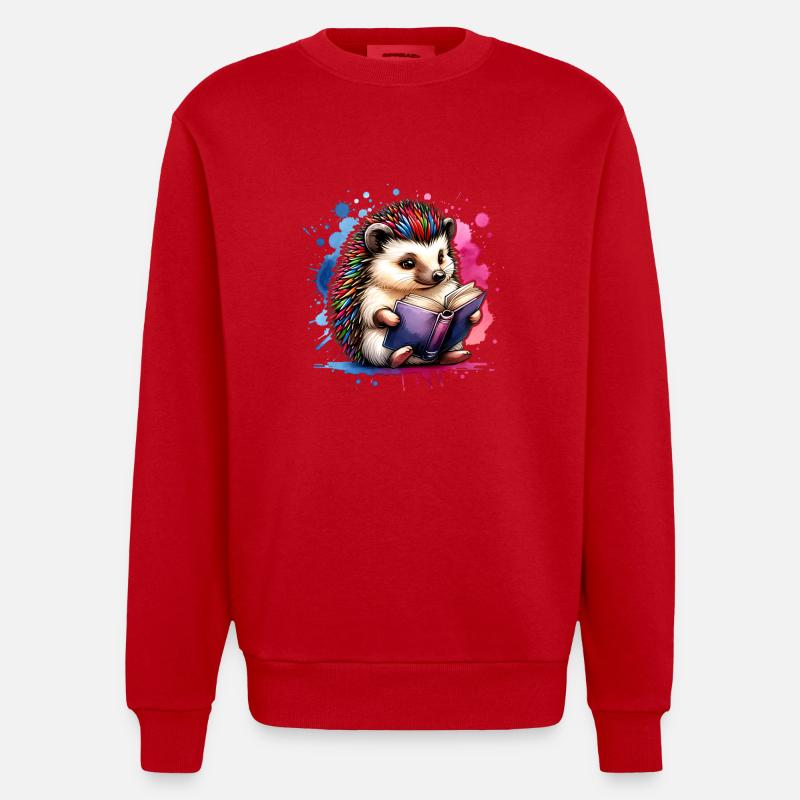 Igel Lesen Bücher Buch - Heavyweight Oversized Organic Crew Neck Made in EU - Rot