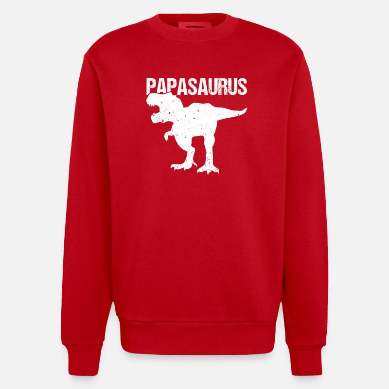 Papa Vater Dino Dinosaurier Papasaurus - Heavyweight Oversized Organic Crew Neck Made in EU - Rot