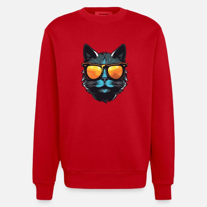Fête Cat Cool Head - Sweat bio épais oversize fabriqué en UE - rouge