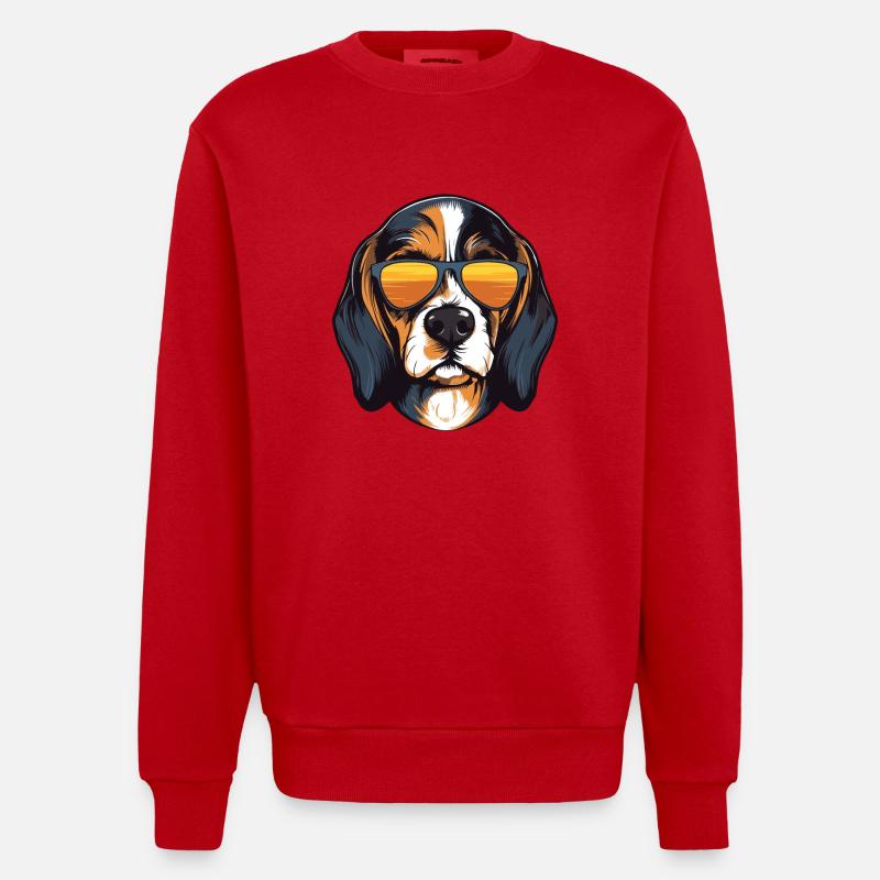Beagle Hund Cool Kopf Party - Heavyweight Oversized Organic Crew Neck Made in EU - Rot