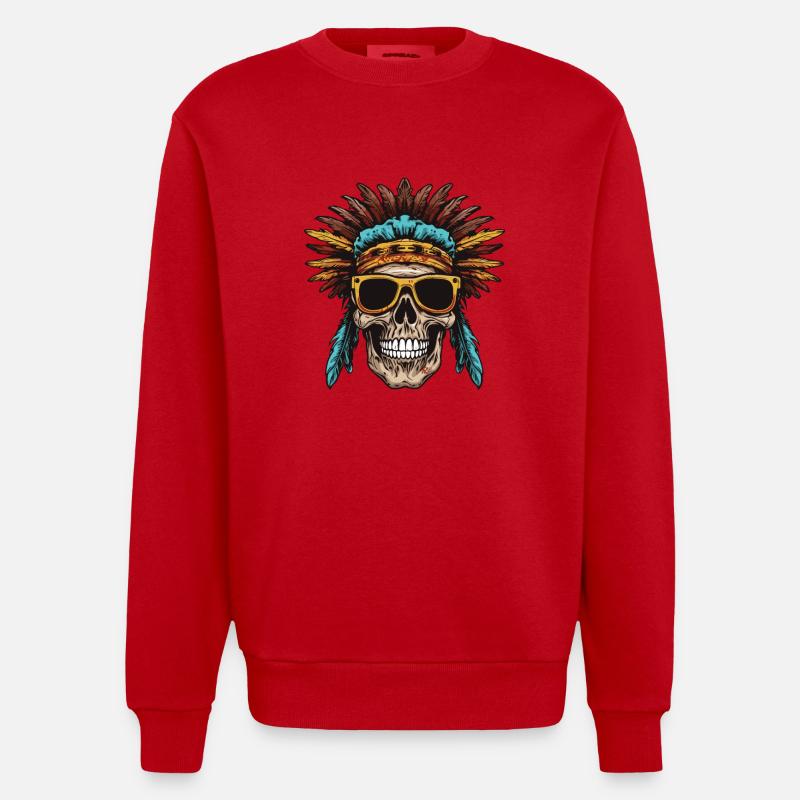 Crâne Apache Indien - Sweat bio épais oversize fabriqué en UE - rouge