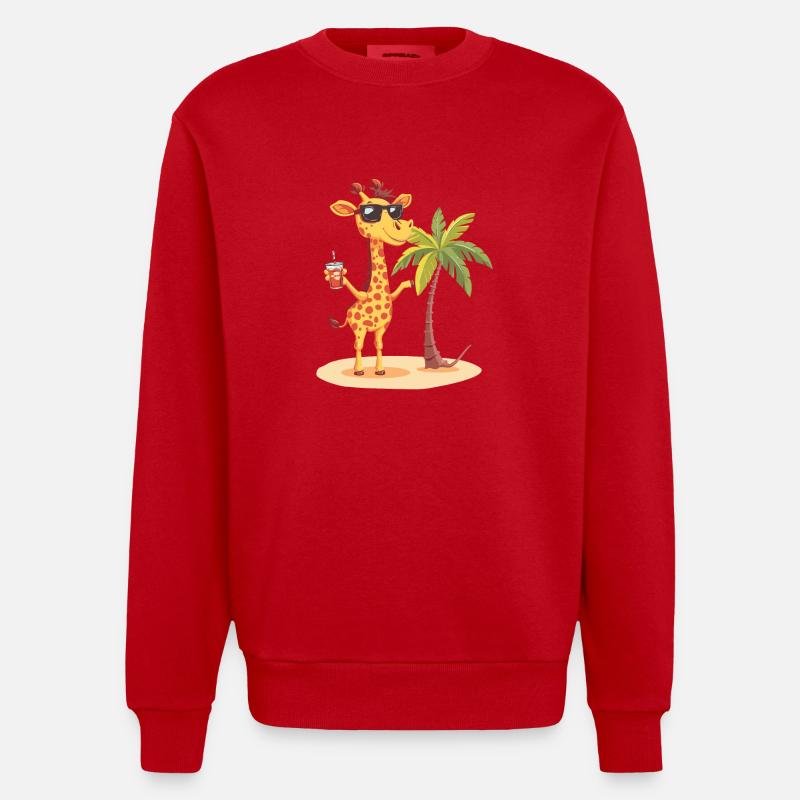 Giraffe Sommer Strand Comic - Heavyweight Oversized Organic Crew Neck Made in EU - Rot