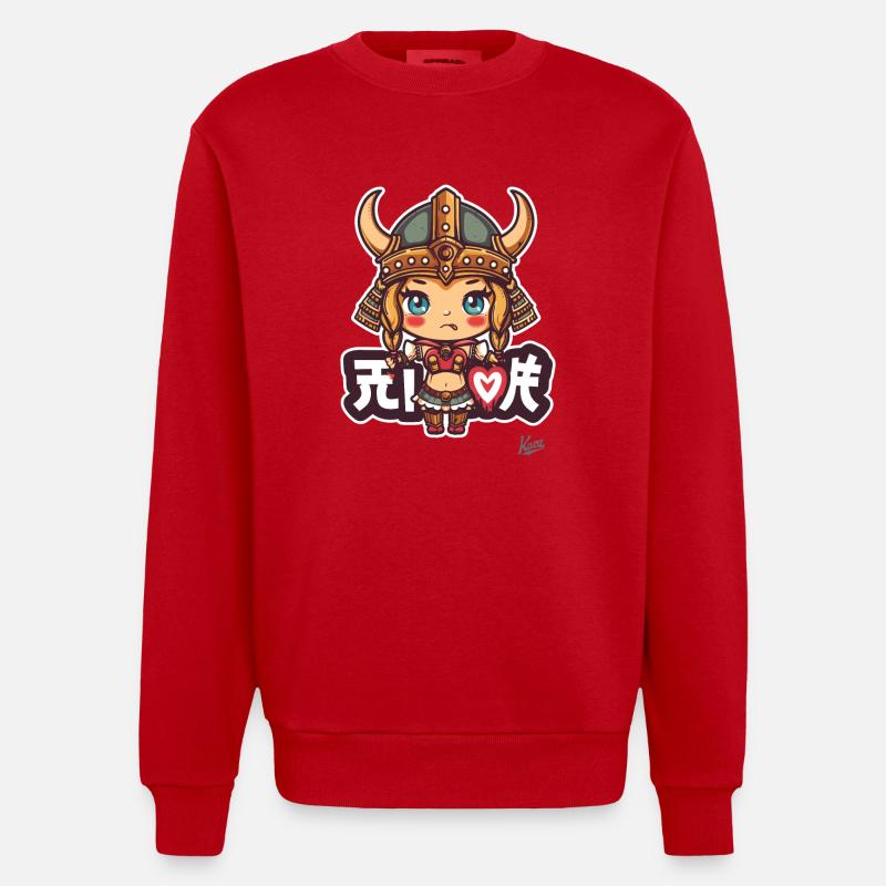 süßes chibi Barbaren Wikinger Mädchen - Heavyweight Oversized Organic Crew Neck Made in EU - Rot
