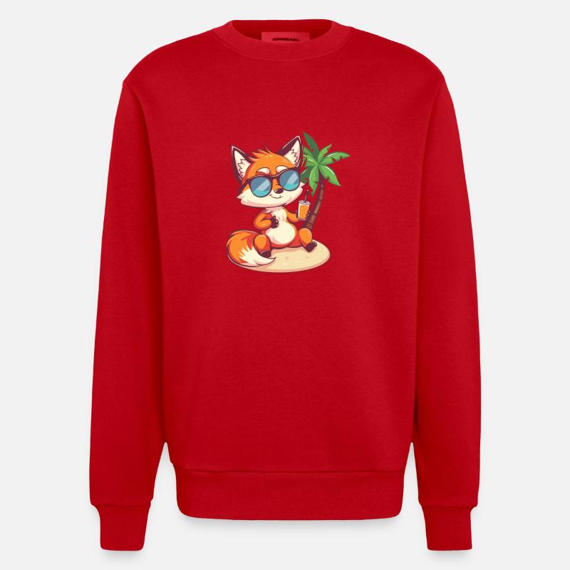 Fuchs Sommer Strand Comic - Heavyweight Oversized Organic Crew Neck Made in EU - Rot