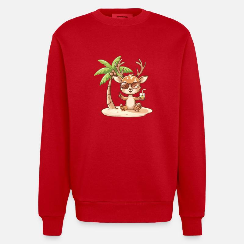 Hirsch Sommer Strand Comic - Heavyweight Oversized Organic Crew Neck Made in EU - Rot