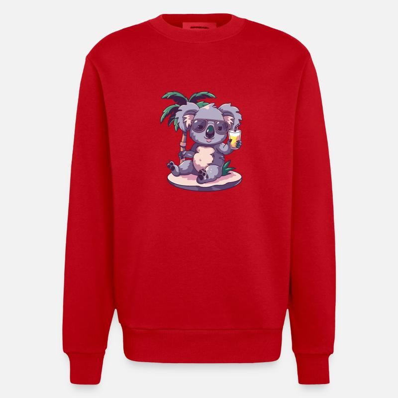 Koala Summer Beach Comic - Heavyweight Oversized Organic Crew Neck Made in EU - red