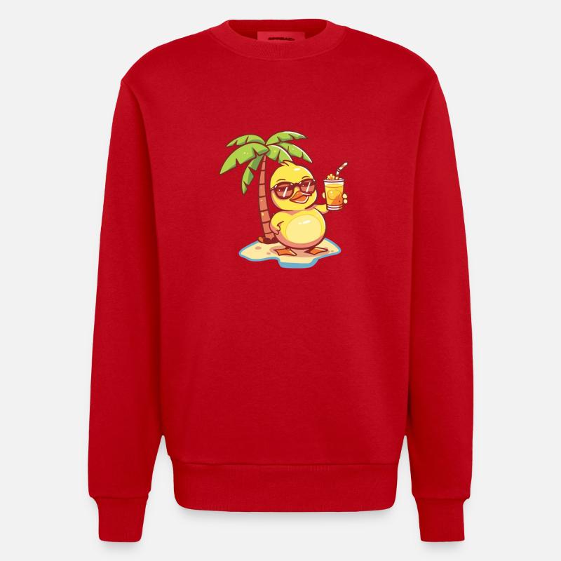 Ente Sommer Strand Comic - Heavyweight Oversized Organic Crew Neck Made in EU - Rot