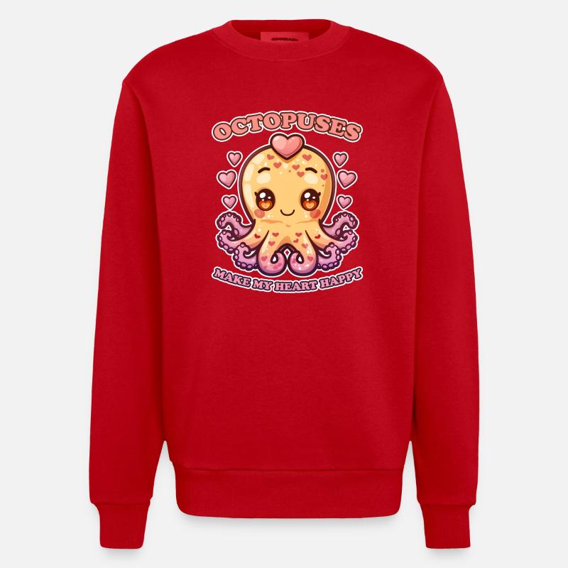 Funny Octopus Cephalopod Squid Gift - Heavyweight Oversized Organic Crew Neck Made in EU - red