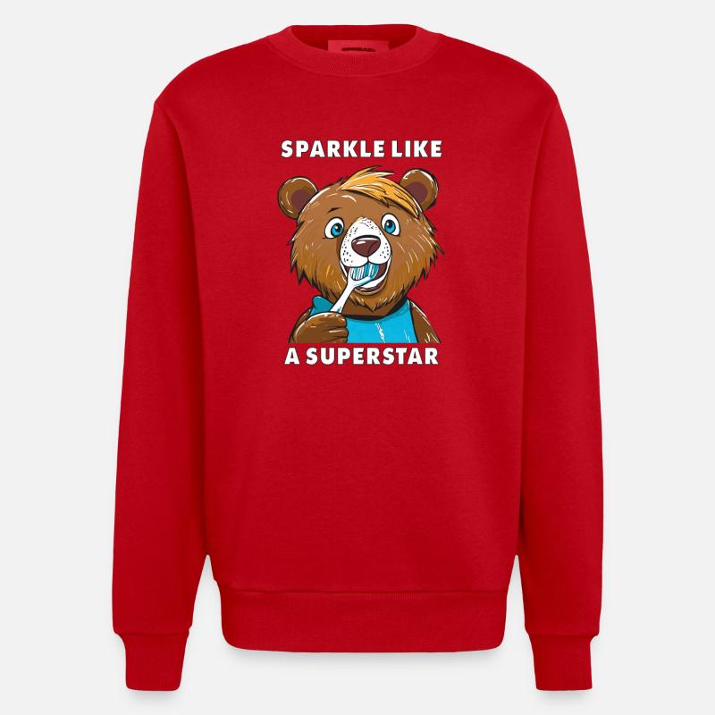 L’OURS BRILLE COMME UNE SUPERSTAR - Sweat bio épais oversize fabriqué en UE - rouge