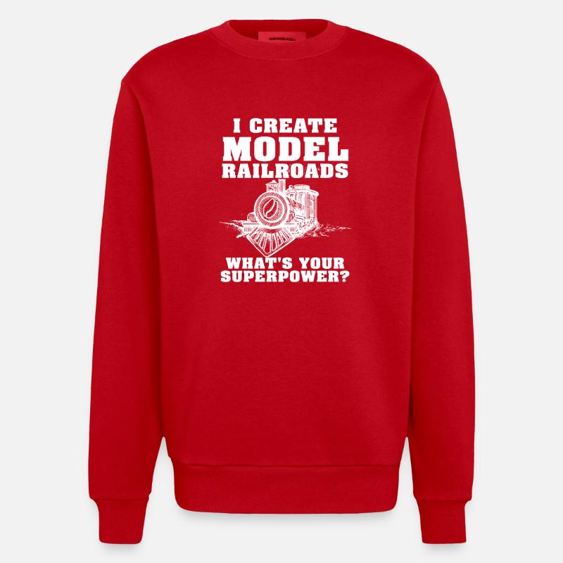 I Create Model Railroads Superpower - Heavyweight Oversized Organic Crew Neck Made in EU - red