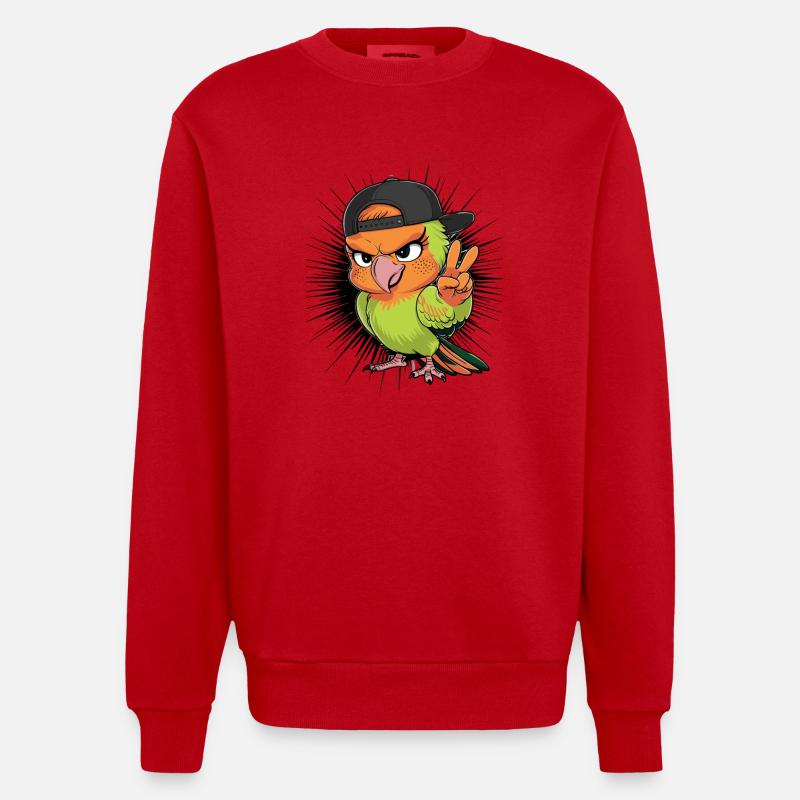 Cooler Papagei mit schwarzem Hut - Heavyweight Oversized Organic Crew Neck Made in EU - Rot