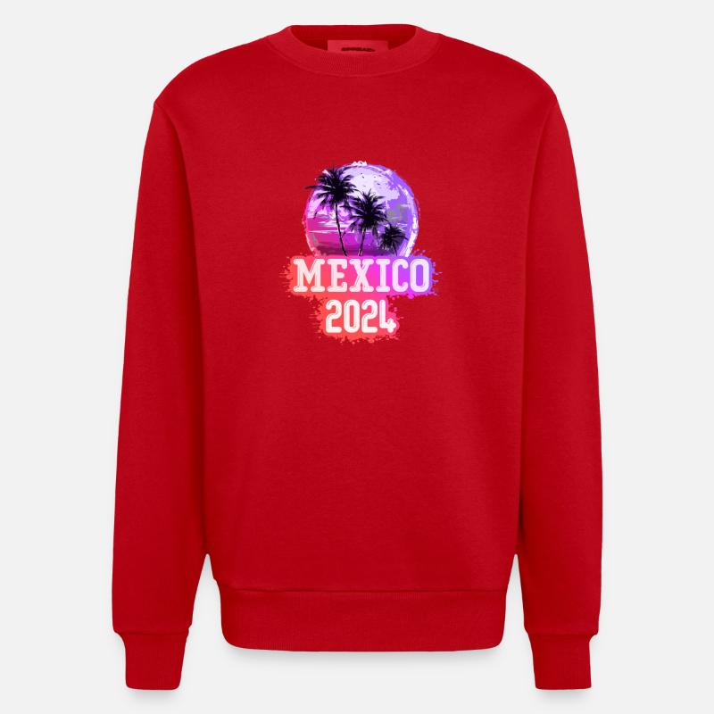 Mexico 2024 Palm Trees - Heavyweight Oversized Organic Crew Neck Made in EU - red