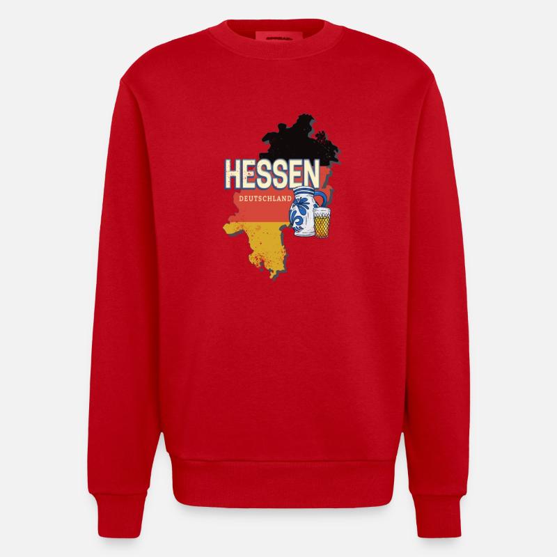 Hesse Germany State Map Souvenir - Heavyweight Oversized Organic Crew Neck Made in EU - red