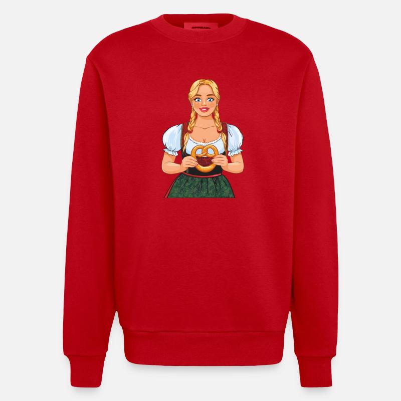 FRAU DIRNDL BREZEL - Heavyweight Oversized Organic Crew Neck Made in EU - Rot