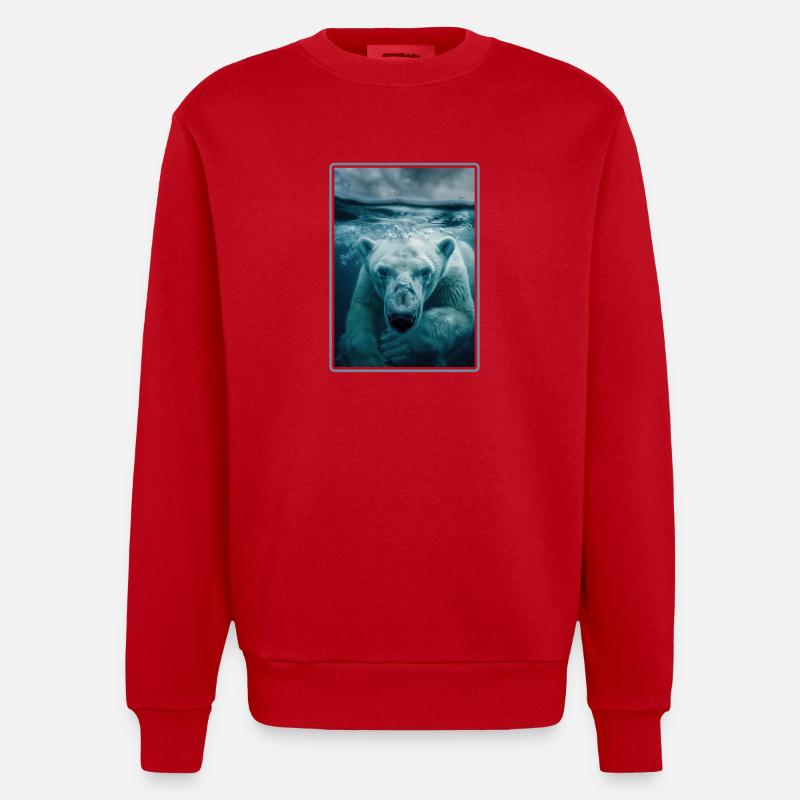 Polar Bear Eisbären Eisbär - Heavyweight Oversized Organic Crew Neck Made in EU - Rot