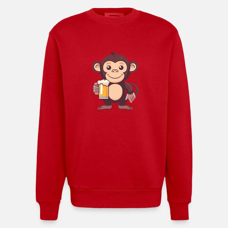 Affe Bier Comic Party - Heavyweight Oversized Organic Crew Neck Made in EU - Rot
